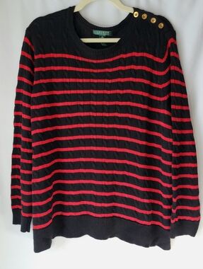 Lauren Ralph Lauren Women's 2X Crew Neck Stripe Sweater Black Red Nautical